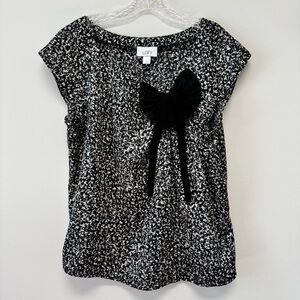 Ann Taylor Loft‎ Black & White Patterned Blouse With Asymmetrical Bow Detail XL